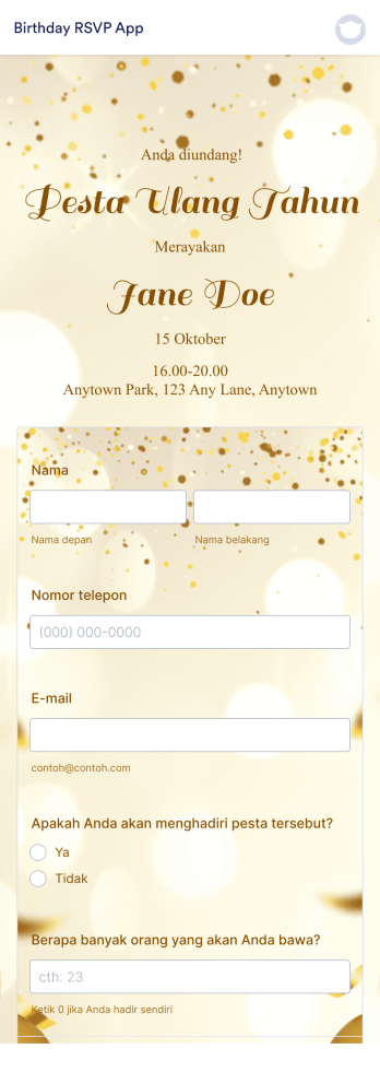 Aplikasi RSVP Ulang Tahun Template