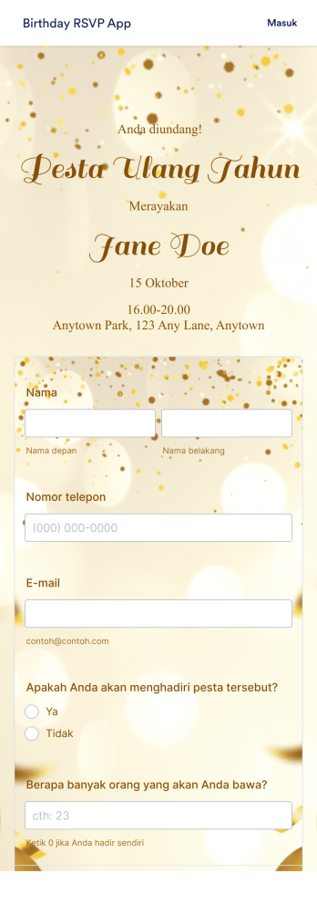 Aplikasi RSVP Ulang Tahun Template