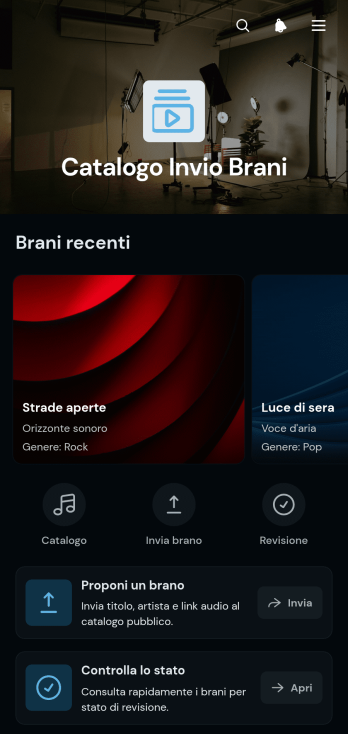 App Catalogo per l'Invio di Brani