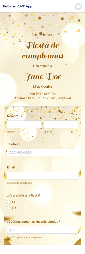 App de confirmación de asistencia a cumpleaños Template