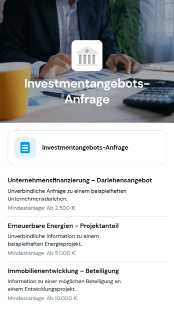 App für Anfragen zu Investitionsangeboten