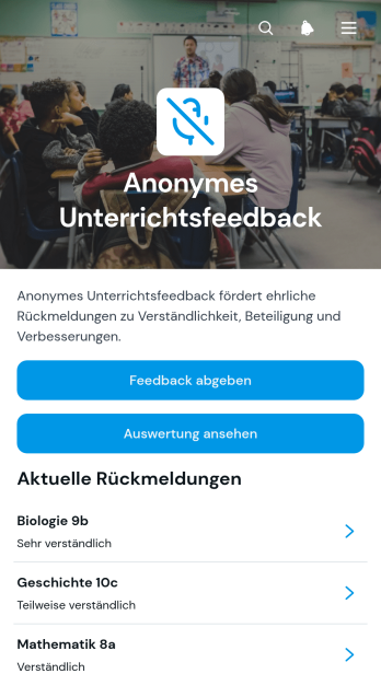 App für Anonyme Unterrichtsrückmeldungen
