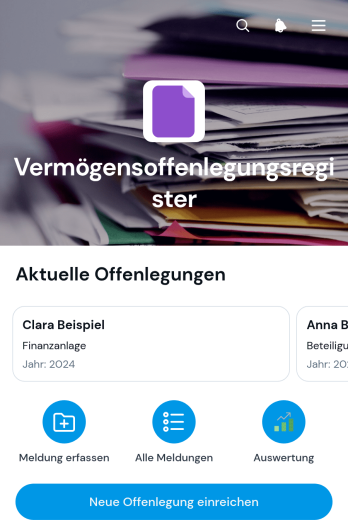 App für Aufzeichnungen zu Vermögensoffenlegungen