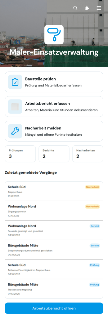 App für Außeneinsätze im Malerhandwerk