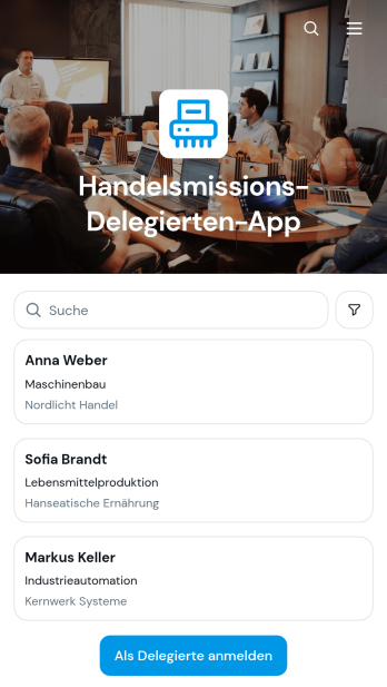 App für Delegierte einer Handelsmission