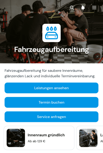 App für Fahrzeugaufbereitungsservice