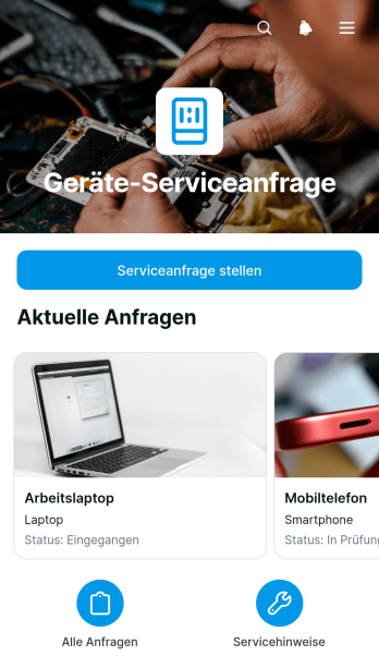 App für Geräteserviceanfragen