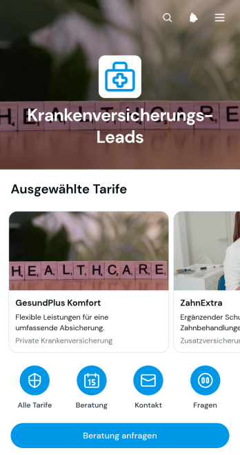App für Krankenversicherungsinteressenten