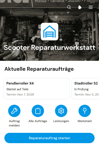 App für Motorroller-Reparaturwerkstätten