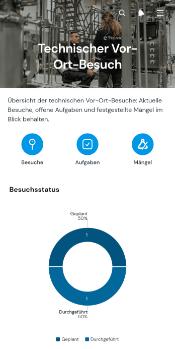App für technische Standortbesuche