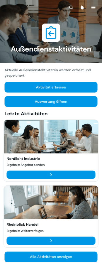 App für Vertriebsaktivitäten im Außendienst