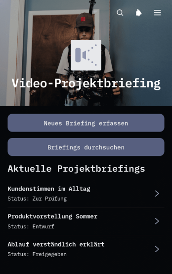 App für Videoprojektvorgaben