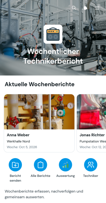 App für Wöchentliche Technikerberichte