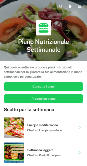 App per il Piano Nutrizionale Settimanale
