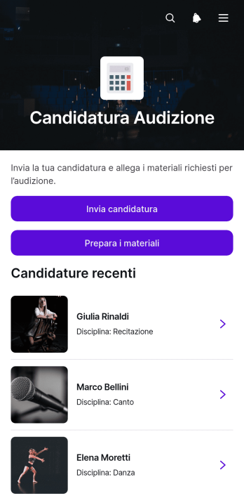 App per l’Invio di Candidature alle Audizioni