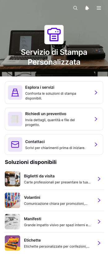 App per Servizi di Stampa Personalizzata