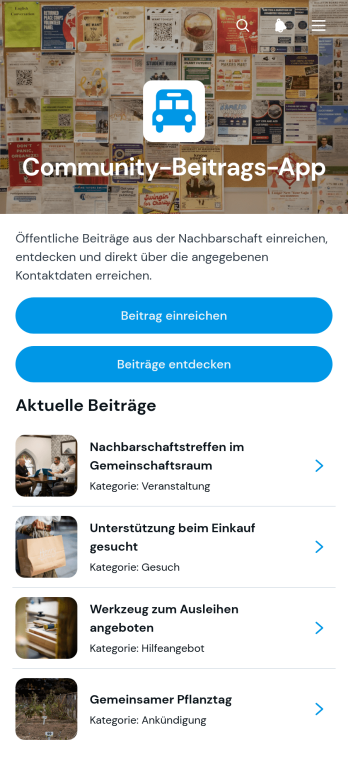App zum Einreichen von Gemeinschaftsbeiträgen