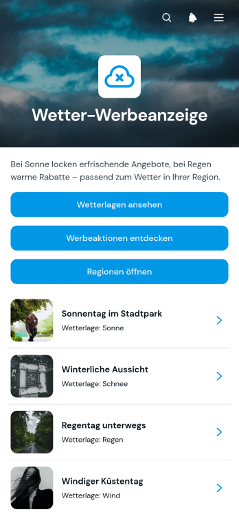 App zur Anzeige wetterbezogener Werbeaktionen