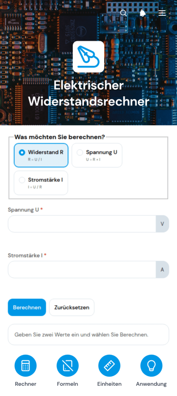 App zur Berechnung des elektrischen Widerstands