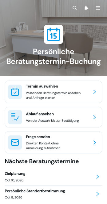 App zur Buchung persönlicher Beratungen