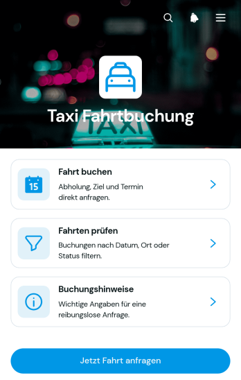 App zur Buchung von Taxifahrten