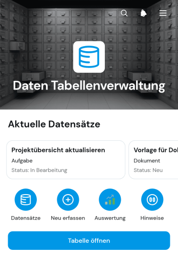 App zur Datentabellenverwaltung