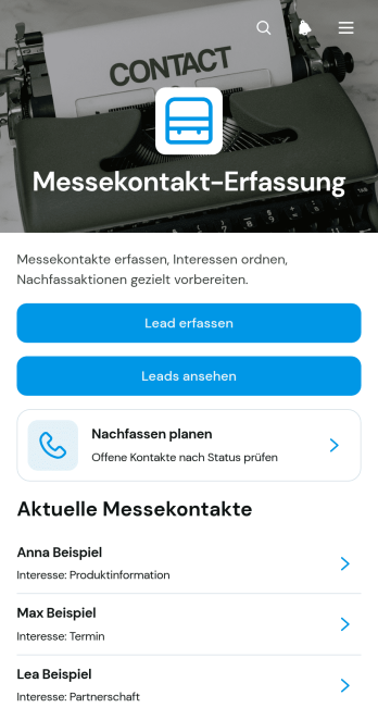 App zur Erfassung von Messekontakten