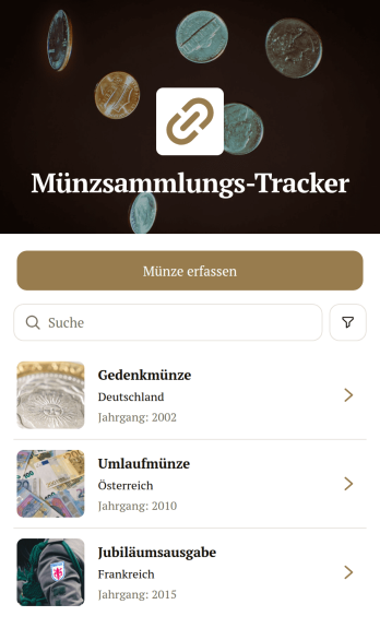 App zur Erfassung von Münzsammlungen