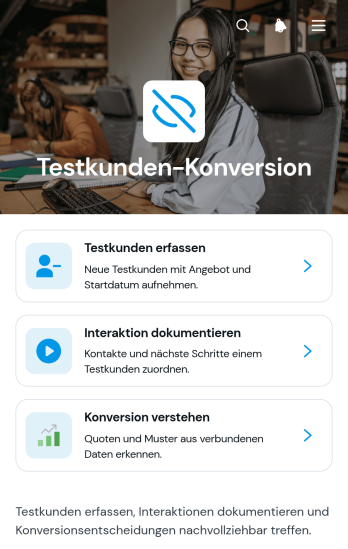 App zur Konvertierung von Testkunden