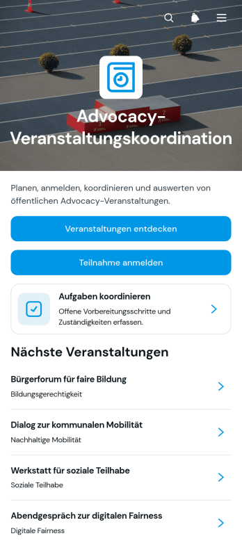 App zur Koordination von Veranstaltungen für Interessenvertretung