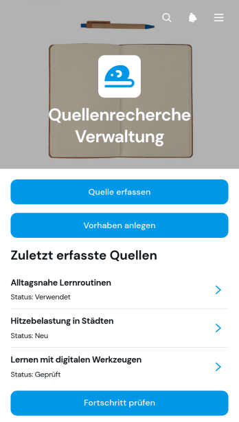 App zur Nachverfolgung von Quellenrecherchen