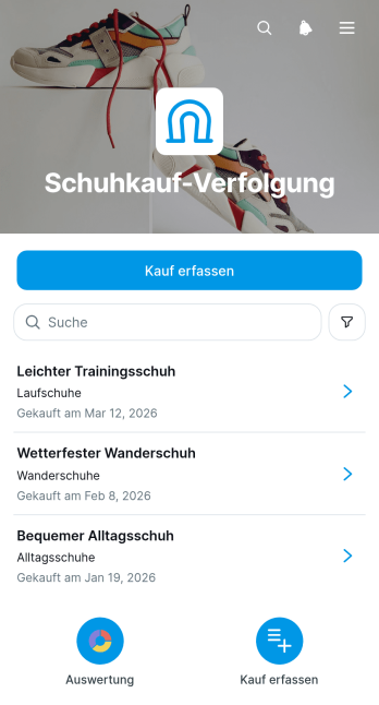 App zur Nachverfolgung von Schuhkäufen