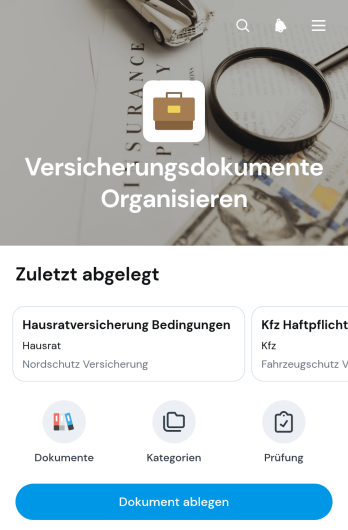App zur Organisation von Versicherungsdokumenten