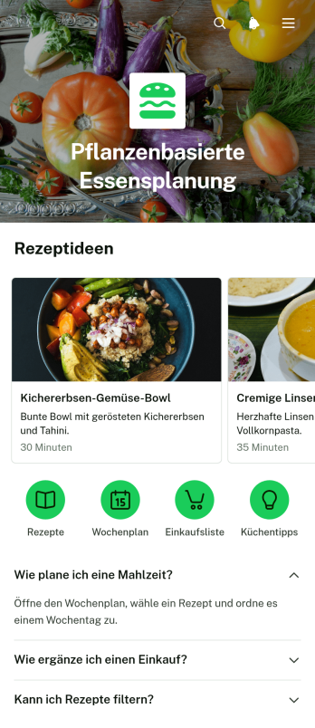 App zur Planung Pflanzenbasierter Mahlzeiten
