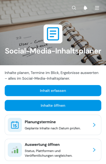 App zur Planung von Inhalten für soziale Medien