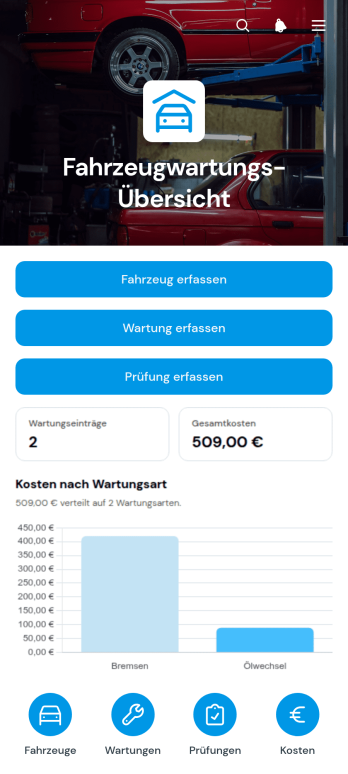 App zur Verfolgung der Fahrzeugwartung