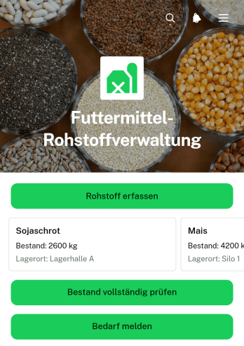 App zur Verwaltung von Futtermittelrohstoffen