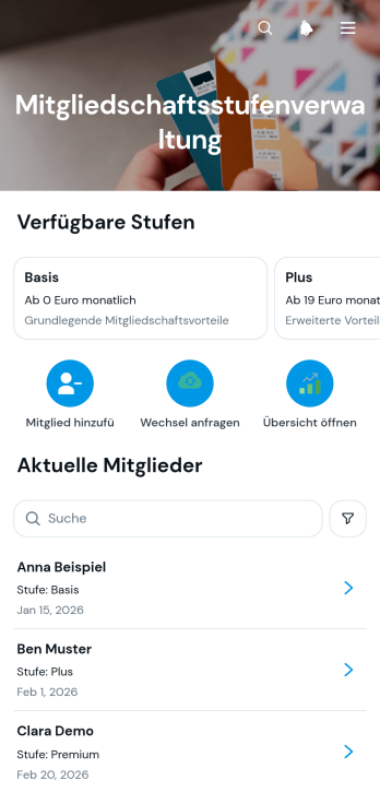 App zur Verwaltung von Mitgliedschaftsstufen