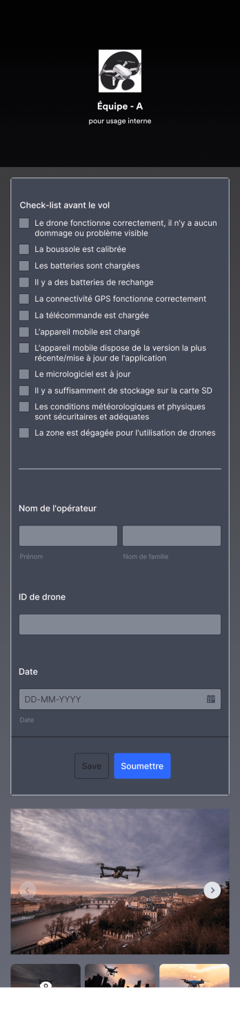Application de liste de contrôle avant le vol de drone
