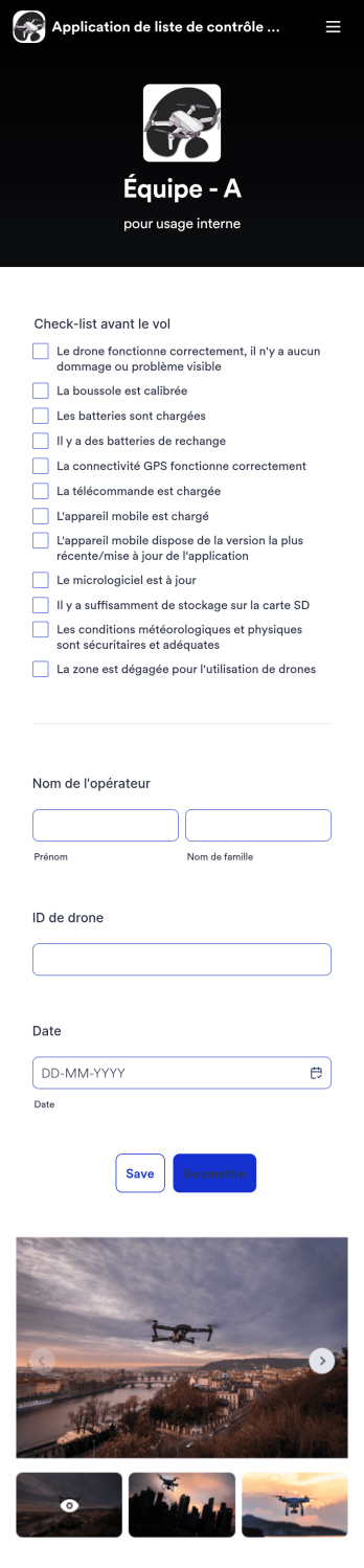 Application de liste de contrôle avant le vol de drone