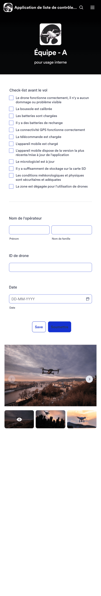 Application de liste de contrôle avant le vol de drone