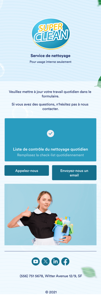 Application de liste de contrôle pour le nettoyage quotidien des bureaux