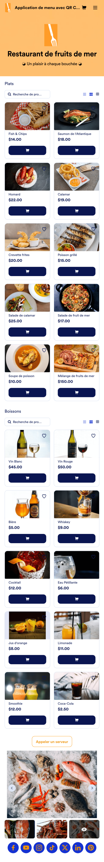 Application de menu avec QR Code