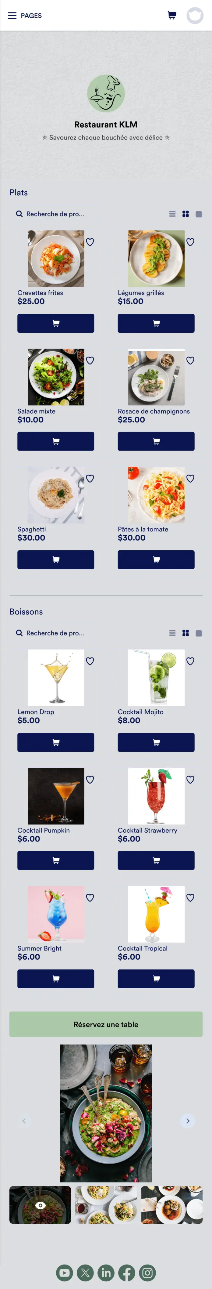 Application de menu de restaurant