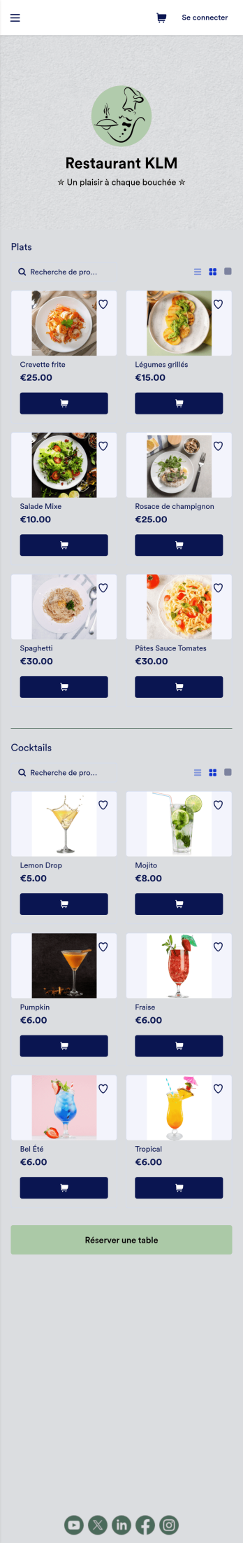 Application de menu de restaurant