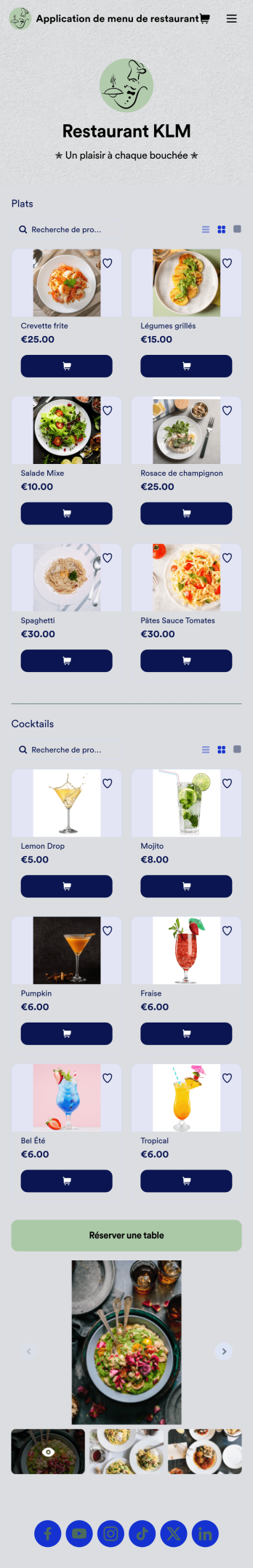 Application de menu de restaurant