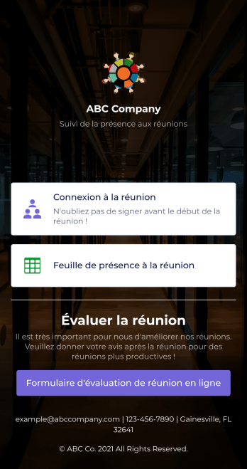 Application d'inscription à la réunion Template