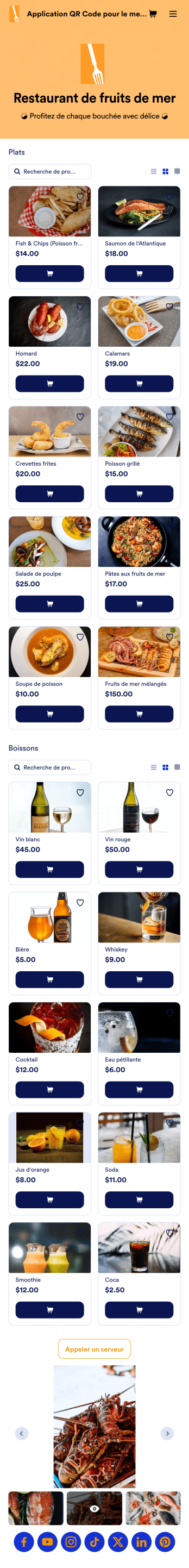 Application QR Code pour le menu