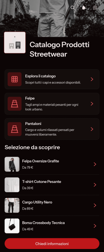 Applicazione Catalogo Prodotti di Abbigliamento Urbano