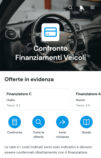 Applicazione di Confronto dei Finanziamenti per Veicoli